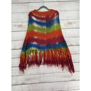 Laura Leigh Ltd Striped Poncho Shawl Fringed Knit Wool Blend  Women OS Italy‎